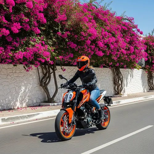 KTM Duke 390: Ride Through Vibrant Bougainvillea