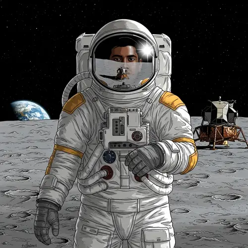 South Asian Male Astronaut Reaches Moon Moment
