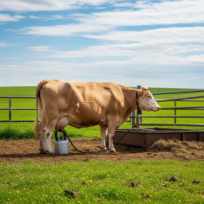 Healthy Cow Grazing in Lush Farm Environment