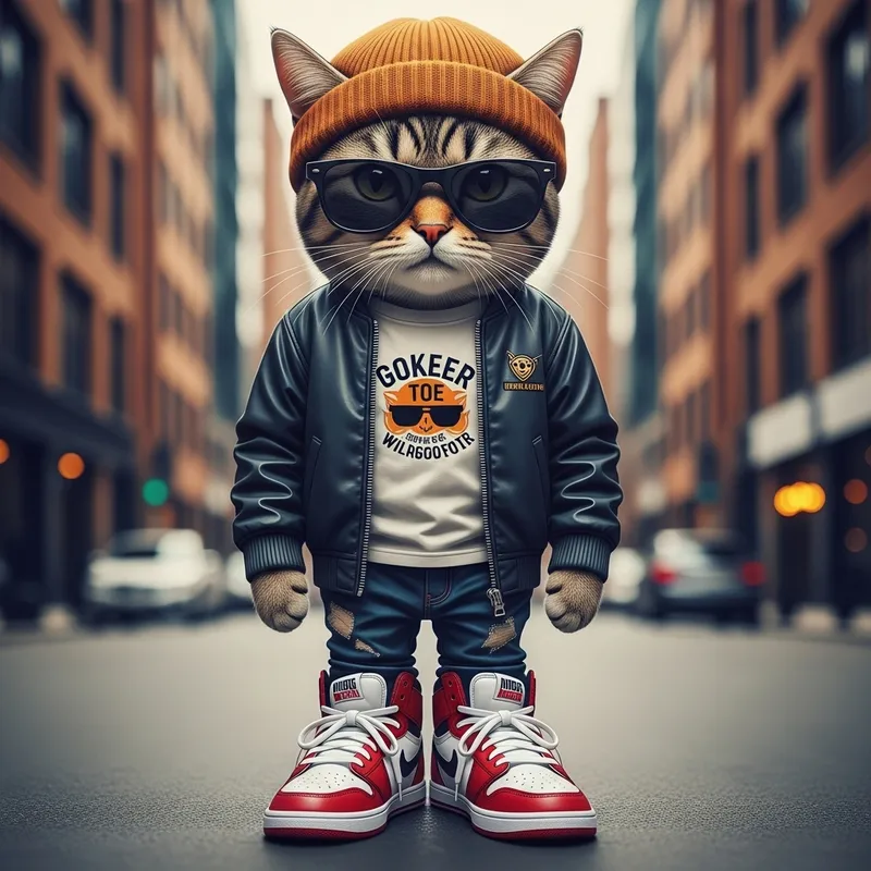Hipster Cat in Air Jordan 1 High-Top Sneakers