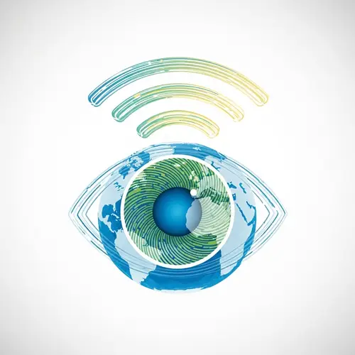 Global Connectivity Logo Design | Earth-eye Symbol with Data Streams