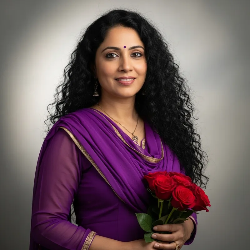 Elegant South Asian Woman with Red Roses