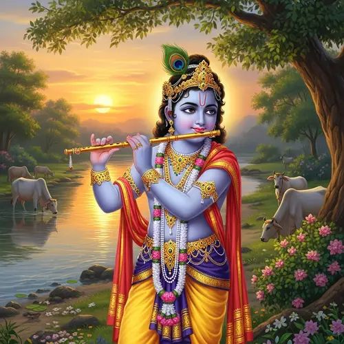 Krishna Deity: Charming Flute-Playing Figure from Hindu Mythology