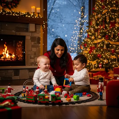 Multicultural Children Playing in Festive Christmas Atmosphere
