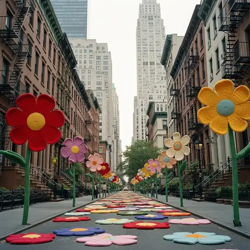 Knitted Flowers Adorning New York Streets | Kodak Vision3 500