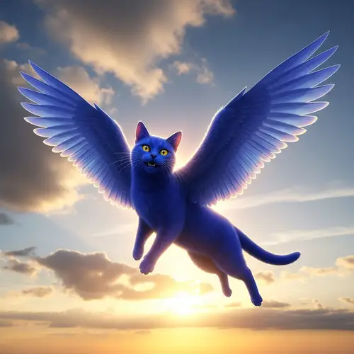 Blue Cat Soaring Through the Sky