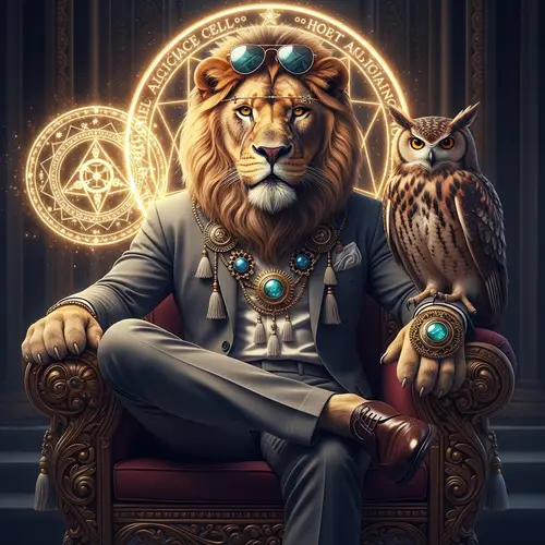 Fashionable Alpha Lion with Intricate Gears and Gems