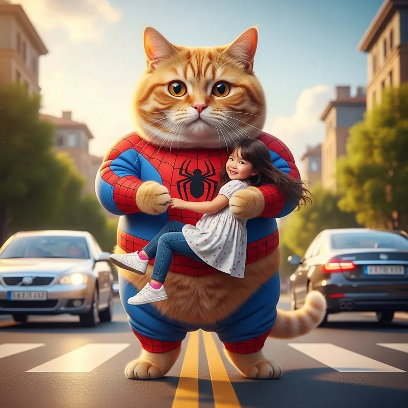 Real-Life Chubby Orange Cat Rescues Girl in Spider-Man Dress | Aesthetic Realism