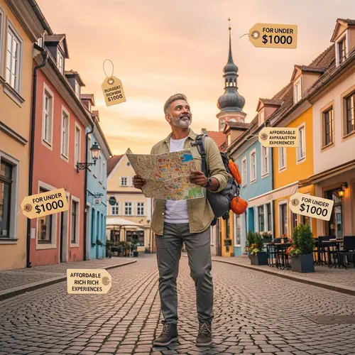 South Asian Man Enjoying European Town: Budget Travel Experiences