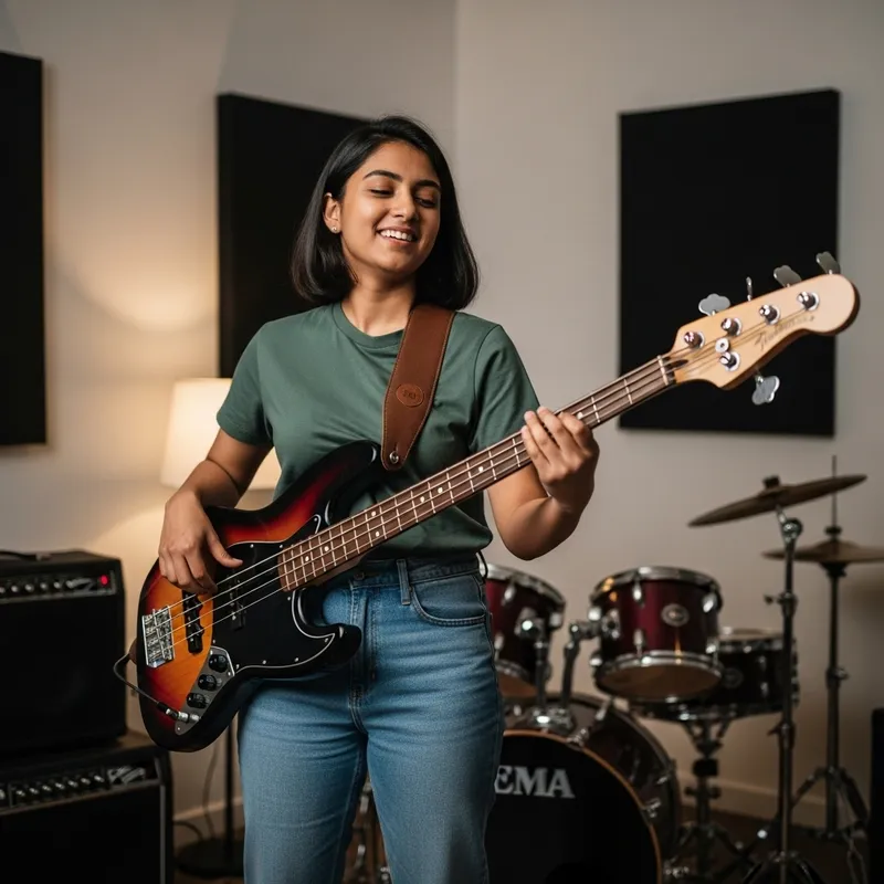 Young Woman Playing Bass Guitar | Musical Joy