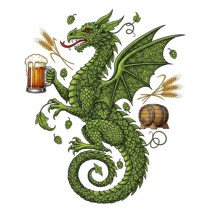 Brewery Coat of Arms: Hop Dragon Enjoying a Kellerbier Brewery Coat of Arms: Hop Dragon Enjoying a Kellerbier