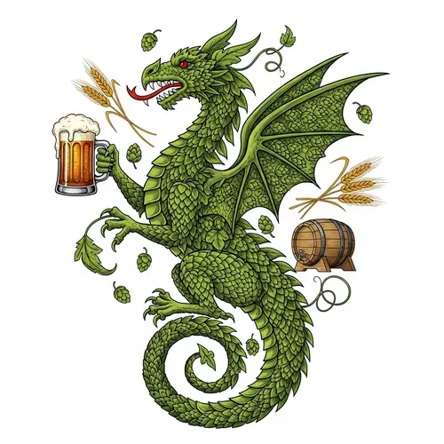 Brewery Dragon Coat of Arms: Hop Dragon Sipping Beer