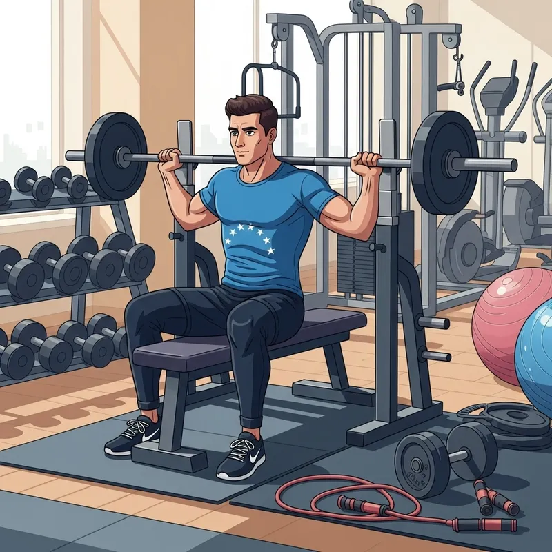 Venezuelan Man Bench Press with Barbell on Neck