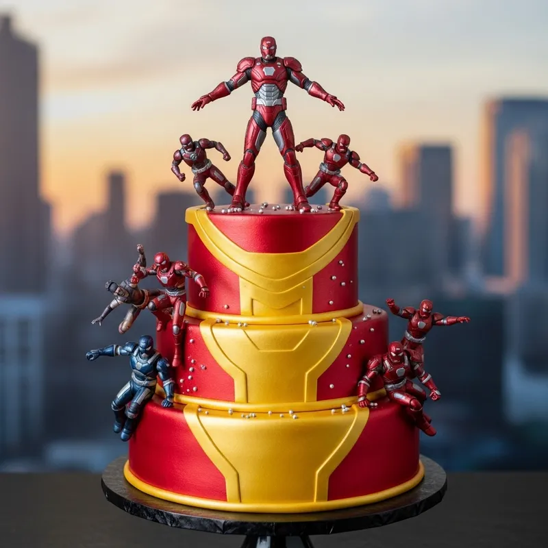 Iron Man Themed Three-Layer Cake for Superheroes