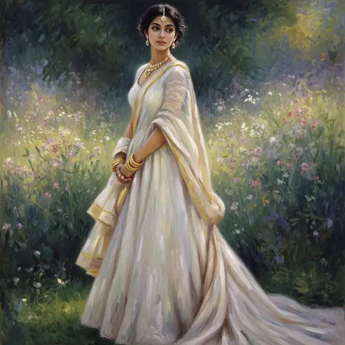 Elegant South Asian Woman in Flowing Gown | Impressionist Style Art
