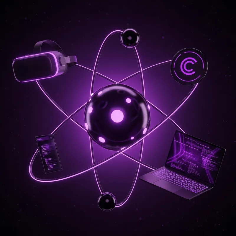 Futuristic Atom Design with VR and Tech Elements Futuristic Atom Design with VR and Tech Elements