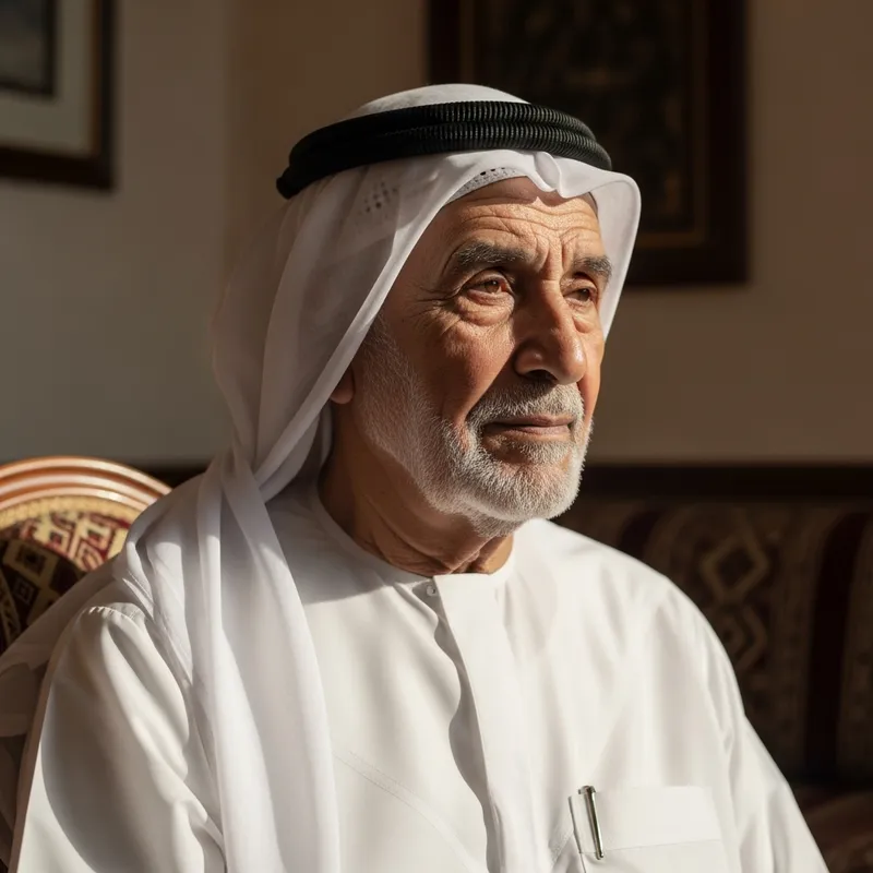 Elderly Arab Man with Distinguished Aura in Traditional Arabic Attire