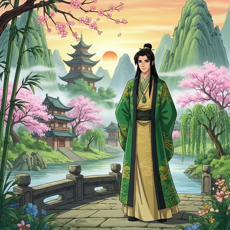 Young Chinese Man in Ancient Landscape Animation