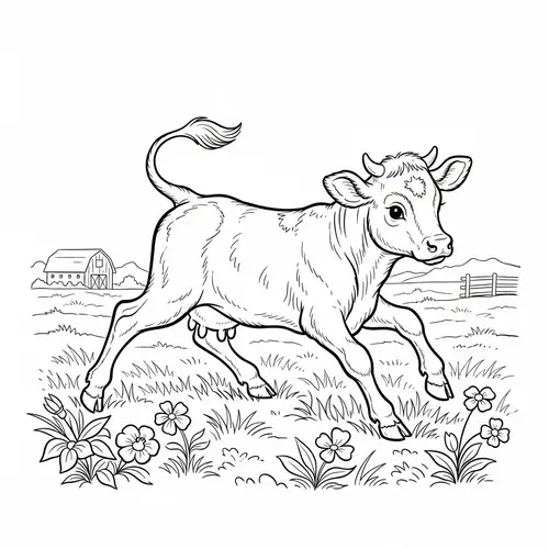 Playful Calf Coloring Illustration in 19th Century Style