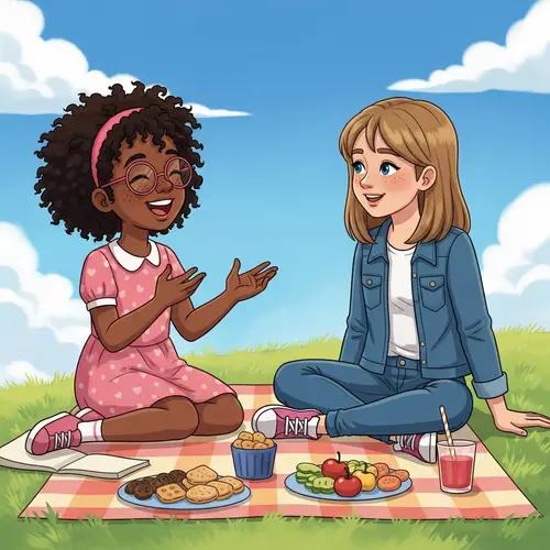 Heartwarming Friendship Scene on Grass Hill