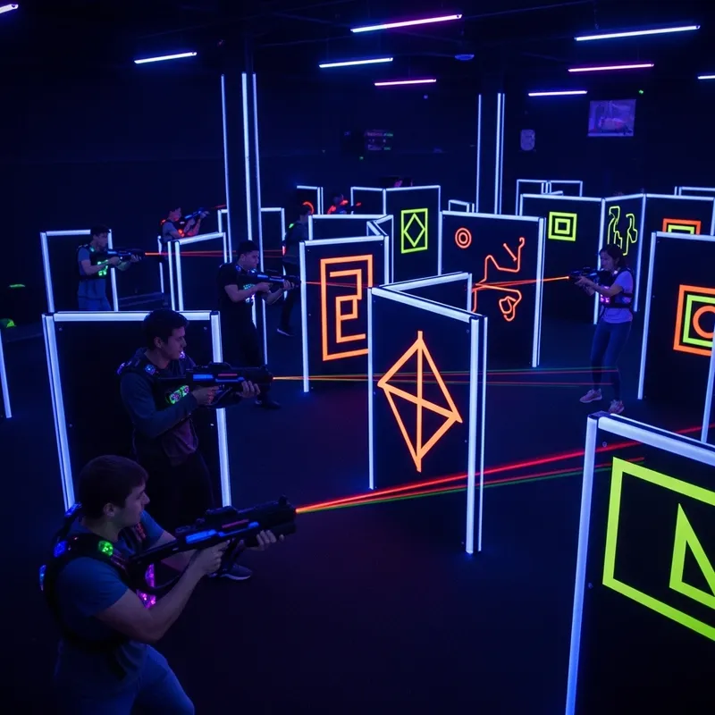 Futuristic Laser Tag Arena with Fluorescent Partitions