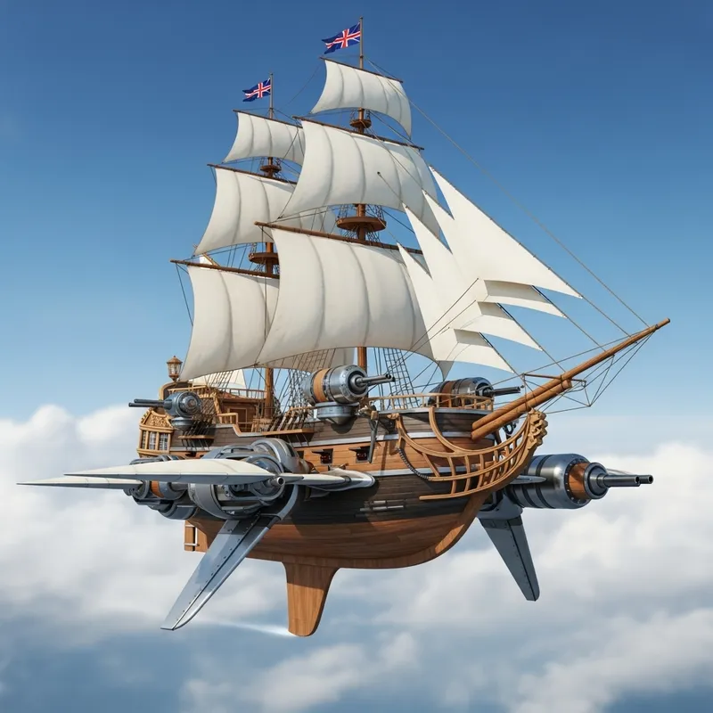 Imaginative Blend of Ancient and Modern Seafaring Motifs