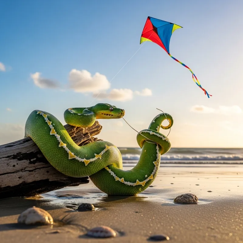 Serpent Kite Flying on Beach - Photorealistic Image