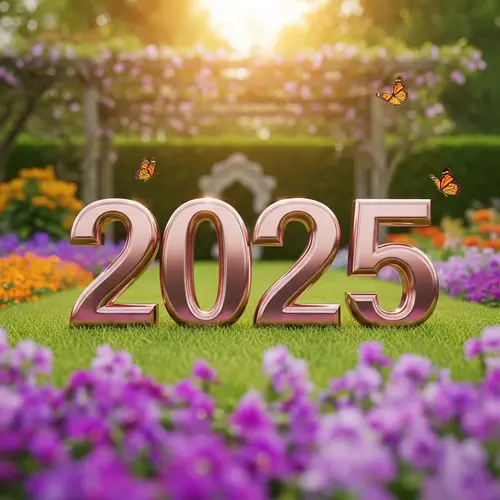 Shiny 2025 Numbers in a Beautiful Garden