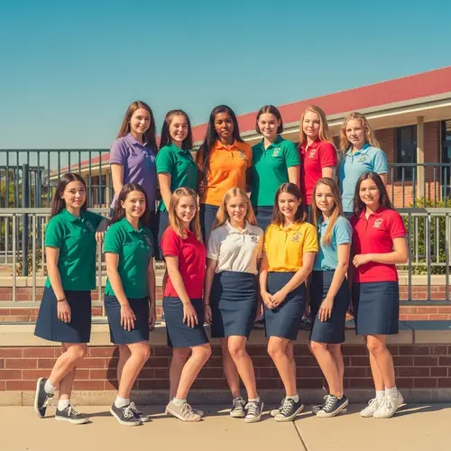 Diverse Teenage Girls in Pencil Skirt Uniforms | Confident & Vibrant Poses