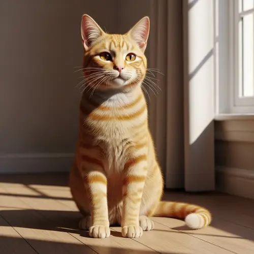 Orange Tabby Cat Sitting Comfortably on Wooden Floor