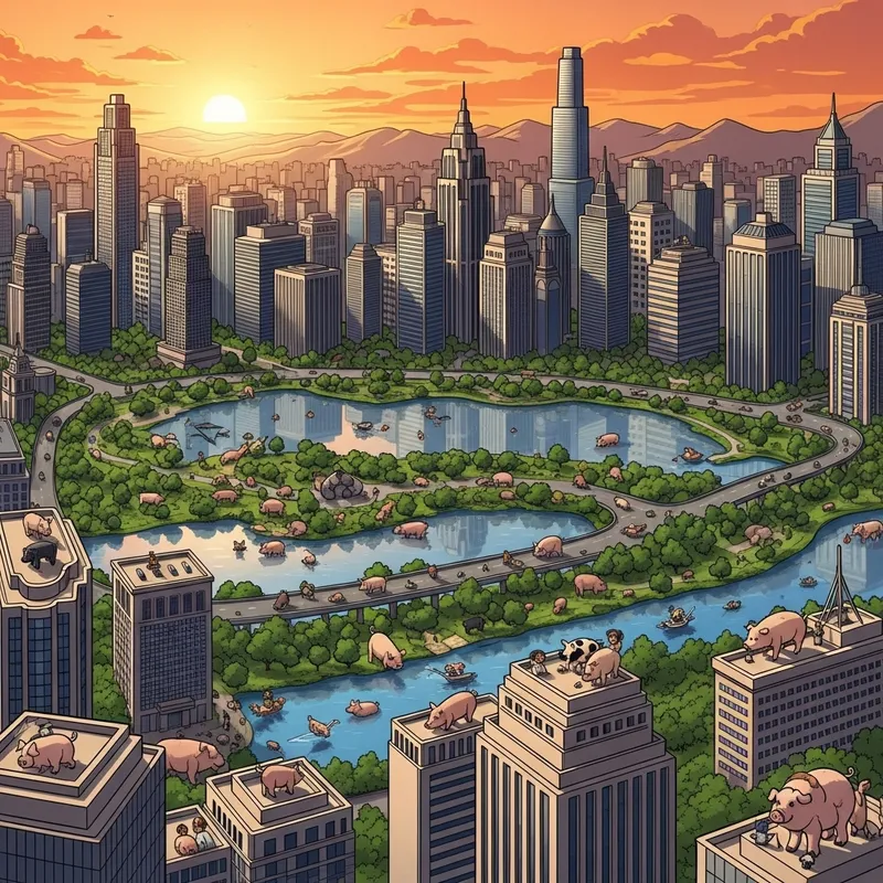 Cityscape with Pigs | Urban Scenes of Harmony