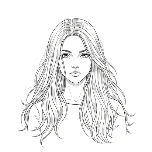 Minimalistic Graphic Drawing of a Caucasian Girl with Long Hair