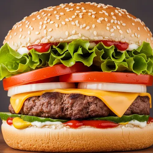 Delicious Grilled Beef Burger with Melted Cheddar Cheese