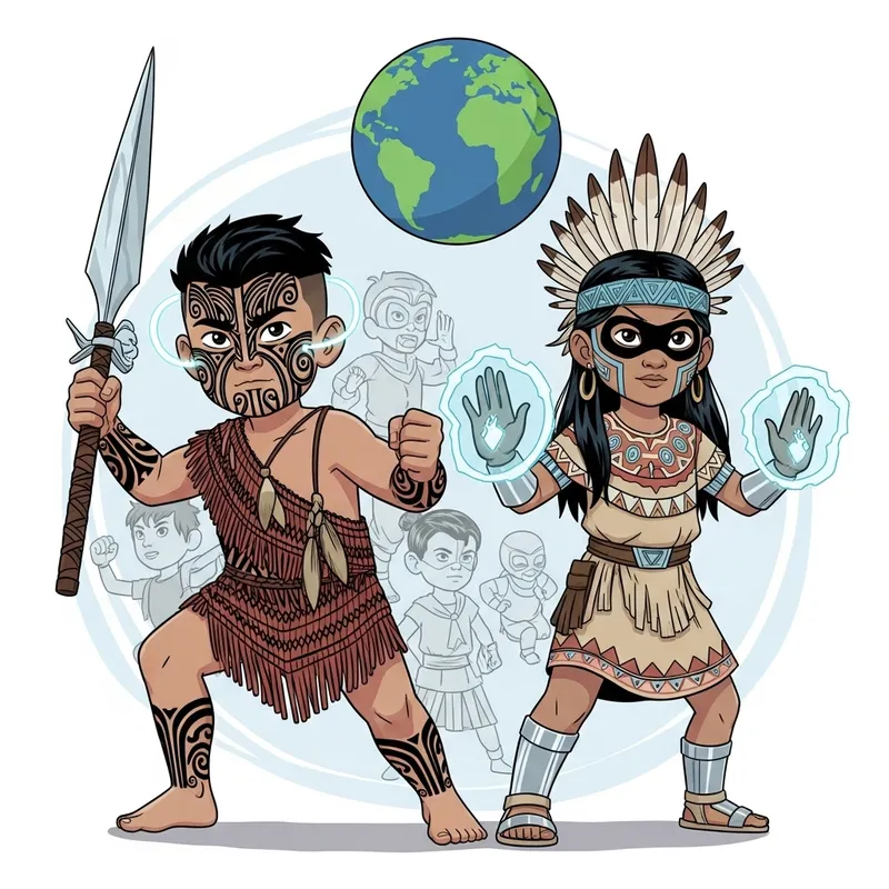Futuristic Maori Children Superheroes Protecting Mother Earth