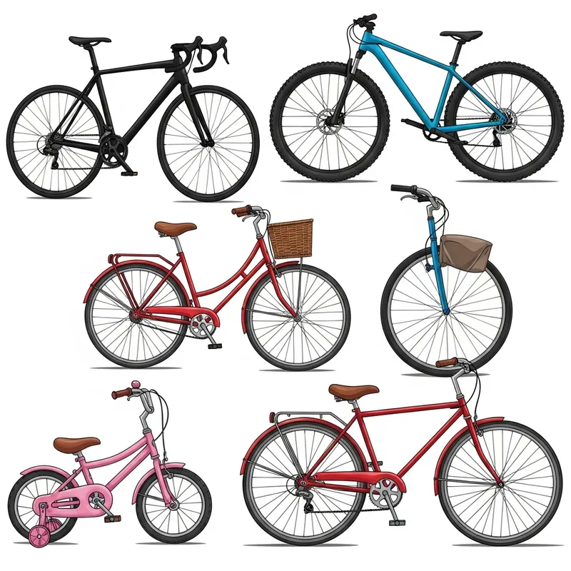 Diverse Bike Images: Road, Mountain, City, and Kids Bicycles
