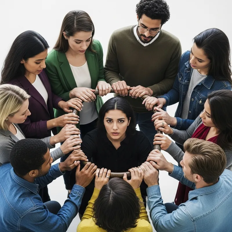 Symbol of Oppression: Diverse Group Enveloping Middle-Eastern Woman Symbol of Oppression: Diverse Group Enveloping Middle-Eastern Woman