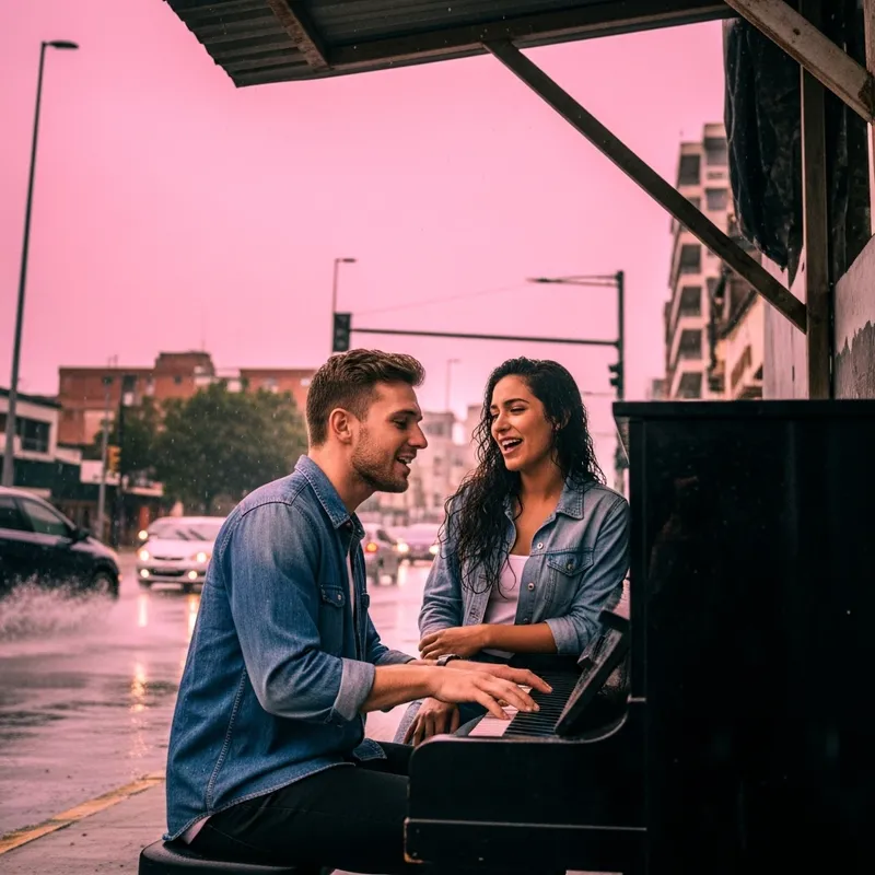 Romantic Piano Performance in the Rain