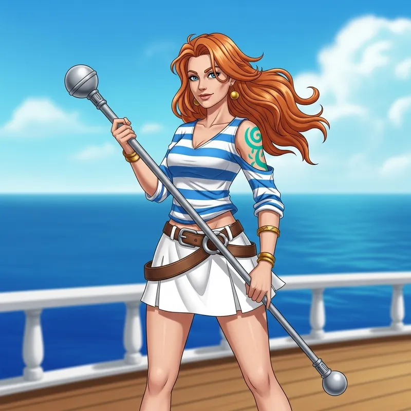 Nami: Confident Pose on a Ship Deck Nami: Confident Pose on a Ship Deck