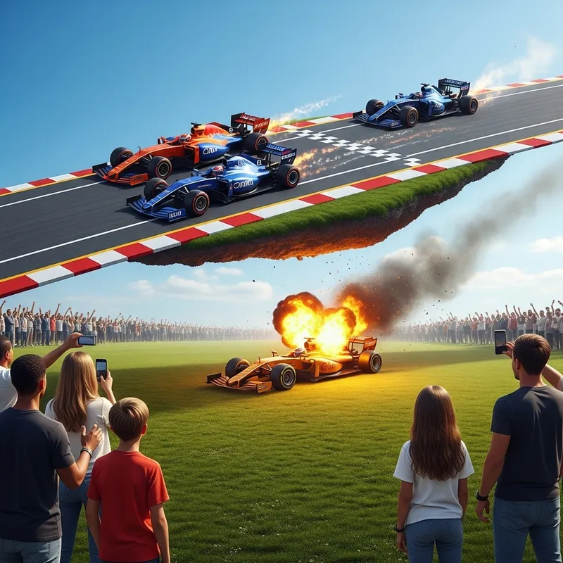 Exciting Formula 1 Finish with Explosive Twist: Creative Racing Scene Exciting Formula 1 Finish with Explosive Twist: Creative Racing Scene