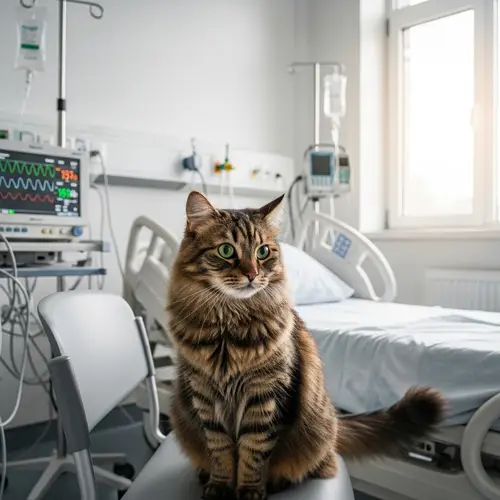 Tranquil Brown Cat in Hospital Room