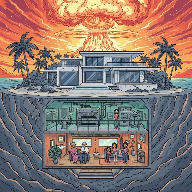 Devastated Grey Island with Intact Villa and Bunker | Atomic Explosion Scene