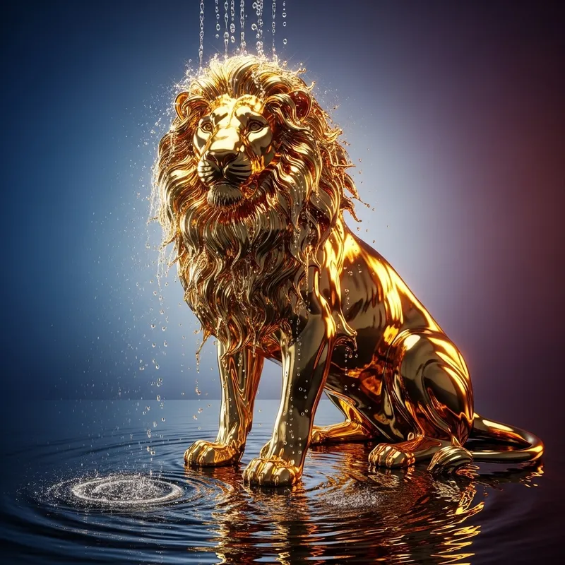 Liquid Gold Lion: Majestic Art Piece
