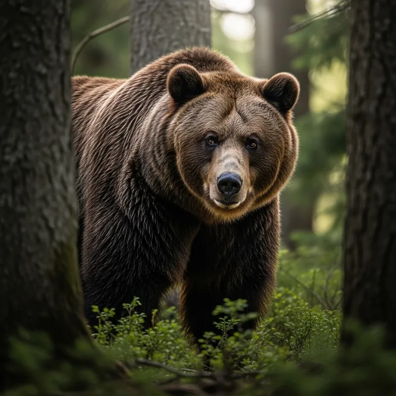 Majestic Brown Bear Amidst Forest | Captivating Wildlife Shot