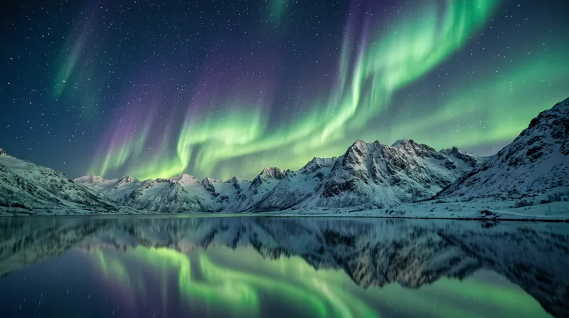 Stunning Aurora Borealis Over Snow-Capped Mountains Stunning Aurora Borealis Over Snow-Capped Mountains