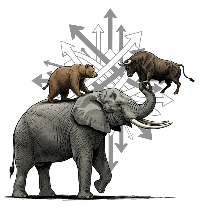 Elephant Holding Bear and Bull - Forex Market Concept Elephant Holding Bear and Bull - Forex Market Concept