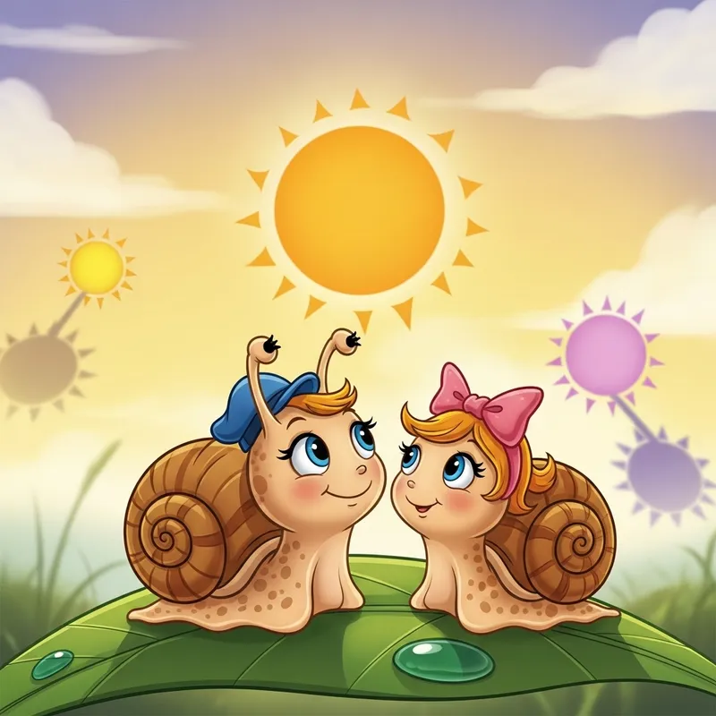 Adorable Boy and Girl Snail Cartoon Characters