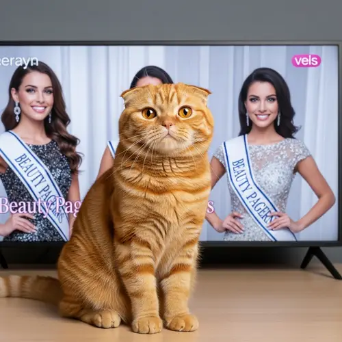 Scottish Fold Cat Watching Beauty Pageant on TV
