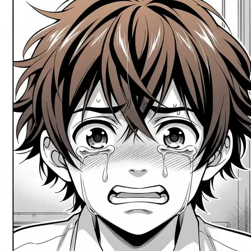 Manga Boy Crying with Brown Hair - Emotional Art