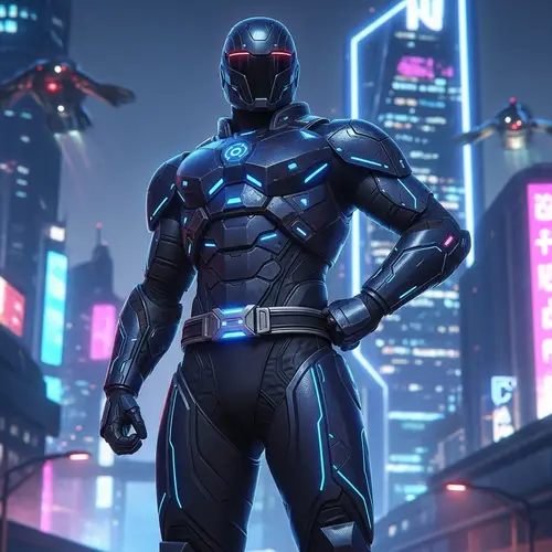 Sleek Armored Hero in Dark Futuristic Suit | Defiant Pose