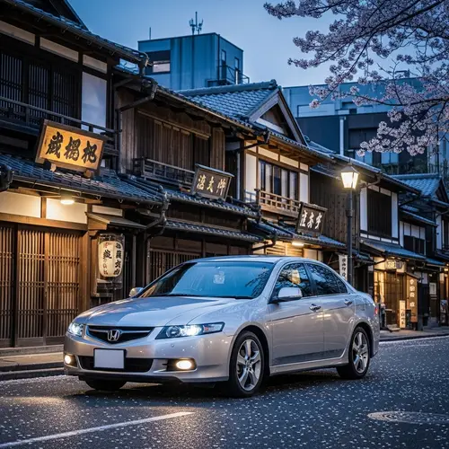Sleek Honda Accord 7 in Tranquil Japanese Cityscape | Springtime Magic